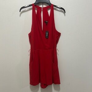 Express Vibrant Red V-Neck Romper